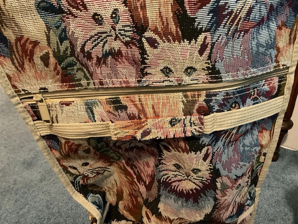 ВИНТАЖНЫЙ кот гобелен прокатки покупатель высокий складной сумка с короткими ручками, коричневые оттенки - Изображение 3 из 4