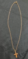 Gold Tone Cross Charm Pendant Cable Chain Necklace Metal Spring Ring Closure