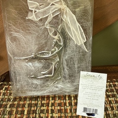 SILVER TONE METAL Serenity ANGEL CHRISTMAS ORNAMENT Cannon Falls Kelly Rothaus