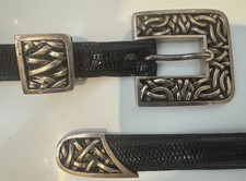 Vint Kieselstein-Cord 3-Piece Sterling Silver Buckle Set w/ Lizard Belt 236 grms