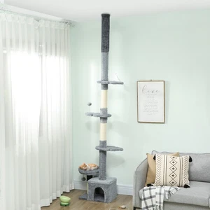 PawHut Plancher jusqu'à l'arbre de chat plafond, hauteur réglable 87-100"