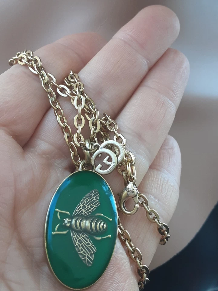 Gucci Pendant Necklace GG  🐝 oval  XL green - Image 2 of 4