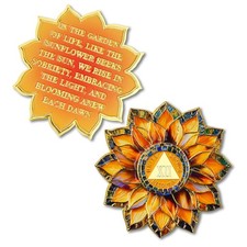Sunflower 12 Year Sobriety Coin - Colorful Glass Broken and Rebuilt AA Coins...