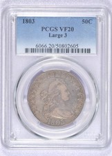 1803 DRAPED BUST HALF DOLLAR PCGS VF20 LARGE 3 CHOICE COIN