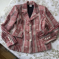 Cabi Jacket Womens S Red White Patchwork Blazer Nautical Peplum Striped NWOT