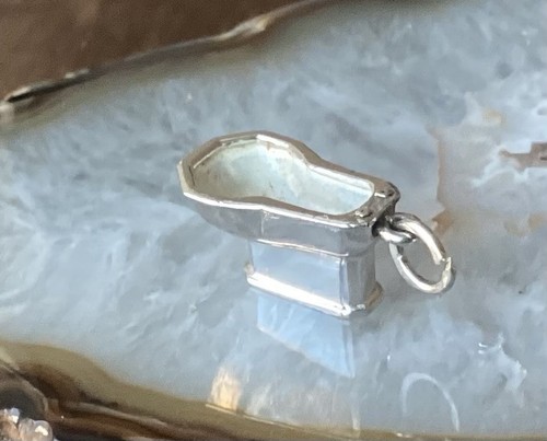 Vintage Sterling Silver Charm Enameled Bidet Charm White Enameled Bowl 4.2 Grams
