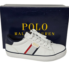 Polo Ralph Lauren Kids Boy's Rexley Faux Leather Sneakers Shoes White Navy Sz 2M