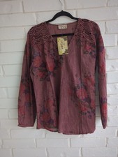 Vintage Goa Embroidered Floral Boho Peasant Top Blouse Wine 100% Cotton Xl