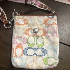 COACH Monogram Signature Rainbow Scribble Canvas Leather Crossbody Bag