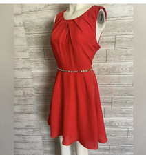 Express Women's Red Chiffon Fit & Flare Sleeveless Dress Size 12 Chain