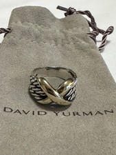 DAVID YURMAN 14K TWO-TONE TRIPLE ROW CABLE ROPE CROSSOVER X BAND RING SIZE 6