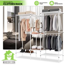 Metal Adjustable Garment Rack Closet Organizer Hanging Rod Clothes Storage Shelf