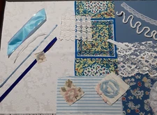 Slow Stitch Kit Blue Coordinating Fabric Ribbons Shabby Romantic Floral Set P