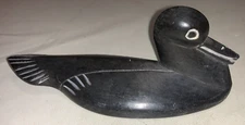 Vintage BOMA Duck Carved Black Stone Canada? Figurine Decoy 5.25"Lx2"Wx2 1/8"H