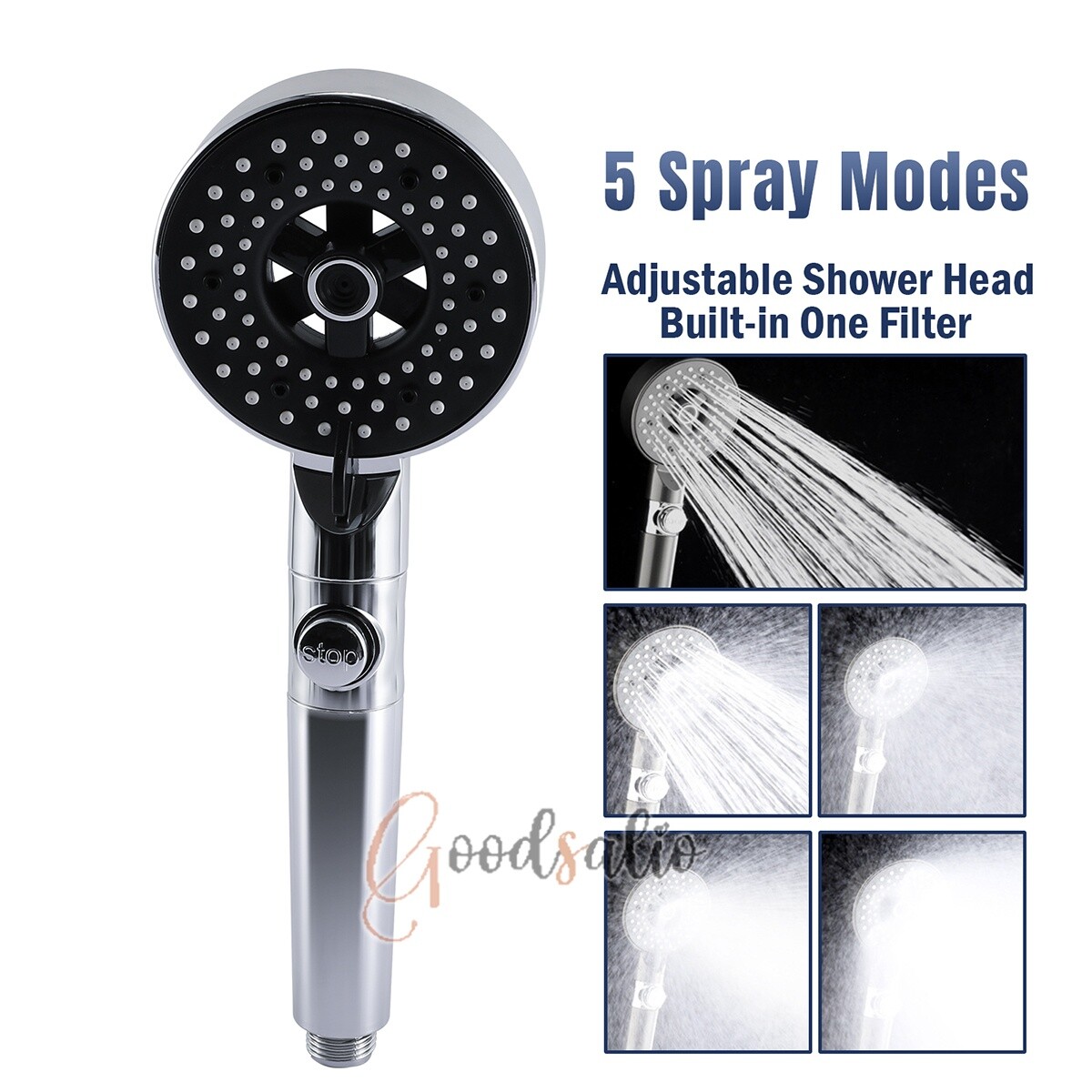 Handheld Shower Head High-Pressure 5 Modes Spray Function Filter Impurities New
