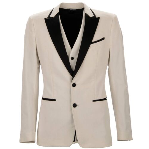 DOLCE & GABBANA Velvet Blazer Jacket Tuxedo Vest White Black 44 US 34 XS - Picture 2 of 9