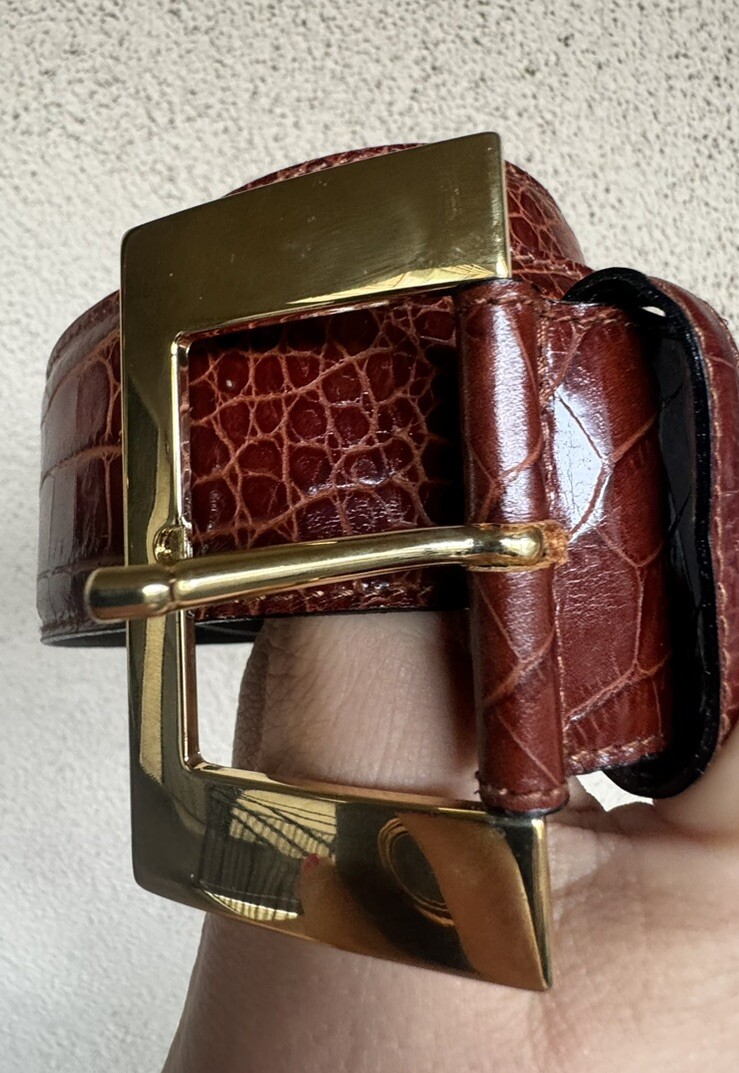 MCM Brown Leather Belt Italy Gold Buckle | eBay display picture 2