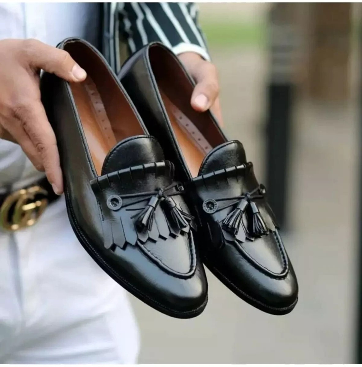 New Black Tassels Fringes Penny Loafer Slip Ons Business Dress Shoes For  Mens