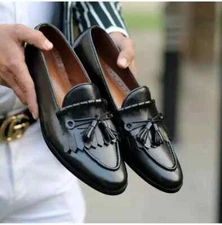New Black Tassels Fringes Penny Loafer Slip Ons Business Dress Shoes For Mens