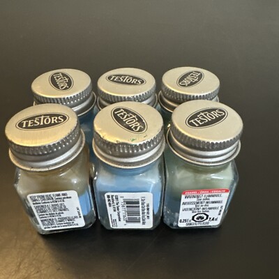 6 Pack TESTORS PAINT FLAT SKY BLUE 1/4oz JAR 7.4ml plastic model car enamel 1162