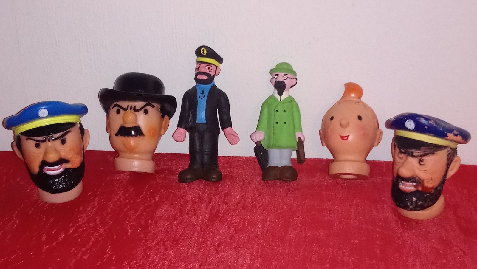 Lot tete de marionnette tintin lombard 1972 + 2 poupées Lot tete de marionnette tintin lombard 1972 + 2 poupées