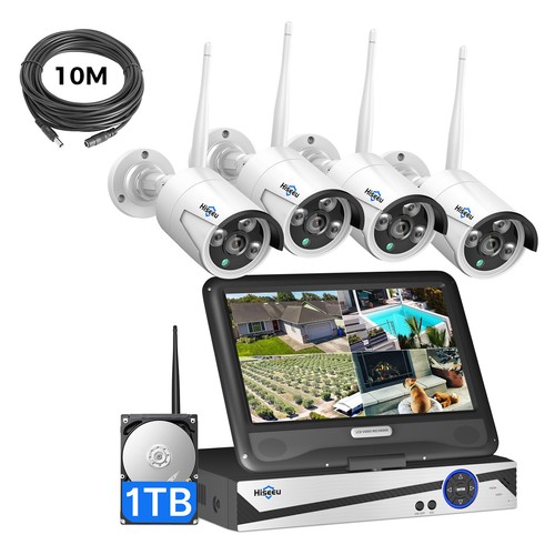 Hiseeu 10''Monitor 10Ch NVR WiFi 5MP Security Camera System W/10M Extension cord - Picture 2 of 13