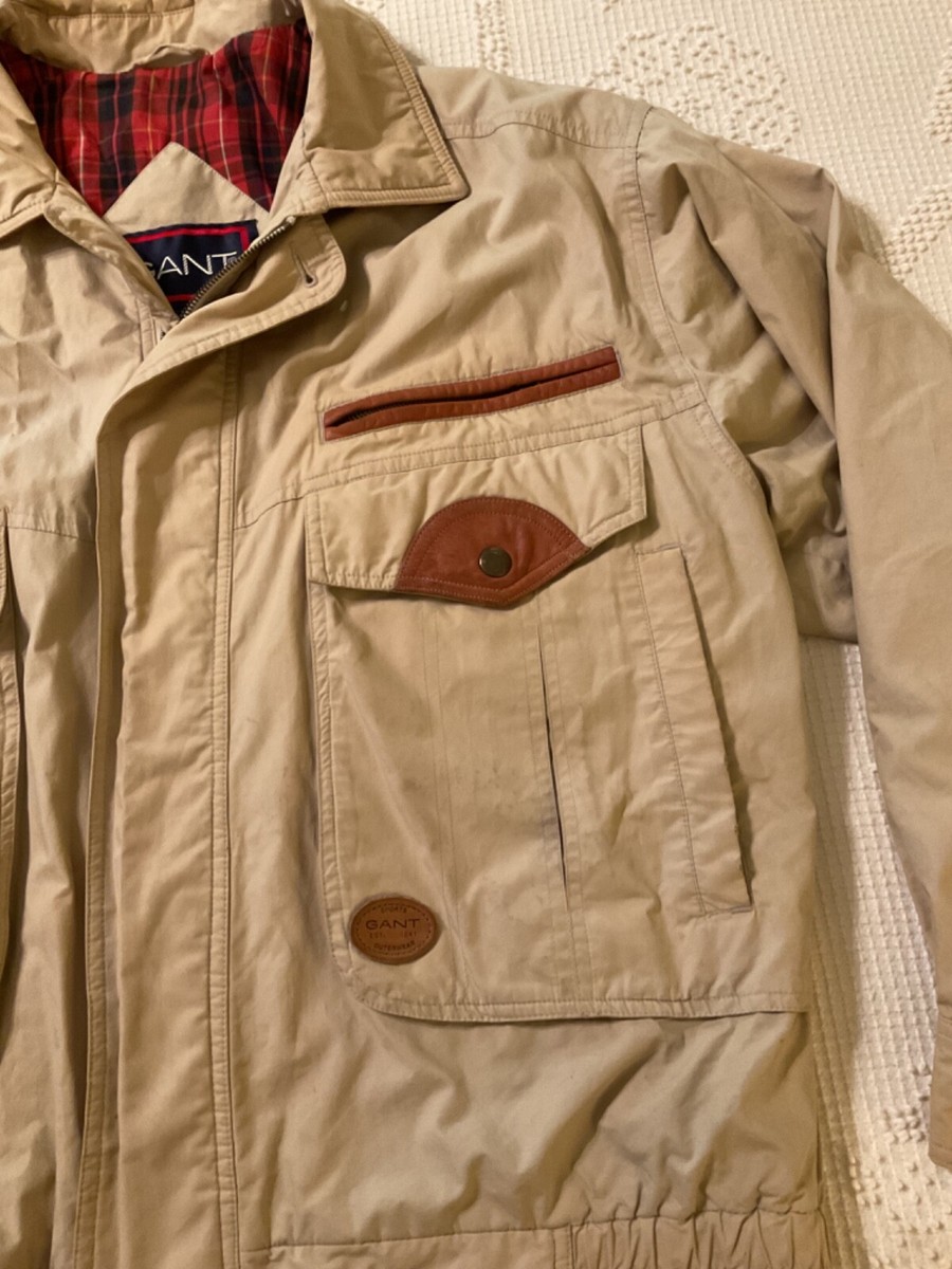 アウターその他 PARTIMENTO VTG Washed Work Blouson Khaki PY-24183 KH VTG Gant Cotton Khaki Mens L Jacket w/Leather Trim & Plaid