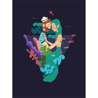 Nautische Liebe Meerjungfrau Matrose Kunstdruck Leinwand 30X40 Cm