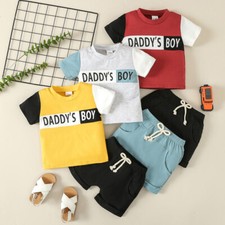 2PCS Kids Boys DADDY'S BOY Tracksuit T Shirt Shorts Summer Outfits Clothes Set