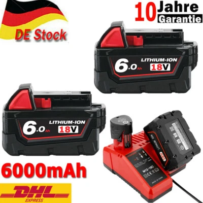FÜR MILWAUKEE 2x 6.0AH Para Milwaukee M18 Batería M18B6 18V XC 48-11-1860 48-11-1852 M18 Cargador
