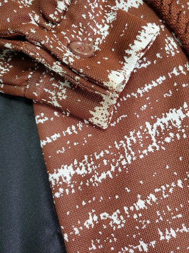 Vtg 70s Dress Brown Stripe Pattern Long Sleeve Belt Tie Buttons Dacron Kimberly - Picture 5 of 17