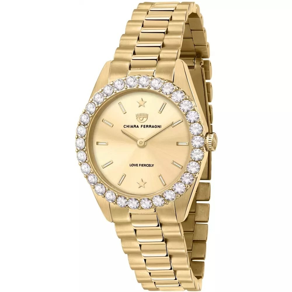 OROLOGIO DONNA ORO PVD CHIARA FERRAGNI MODELLO EVERYDAY, LUNETTA ZIRCONI BIANCHI