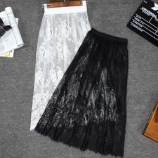 Lace Women Sheer Skirt Under Skirt Petticoat Mesh Midi Slips Extender Floral