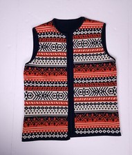 Vintage Navy Red Cream Open Front Northwestern Knit Vest Women's M/L