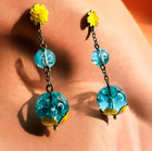 10K Gold Art Nouveau Apatite Dangle Earrings ca1890's Antique Victorian Flowers
