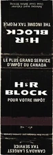 Canada Tax Service H & R Block For Your Tax Vintage Matchbook Cover