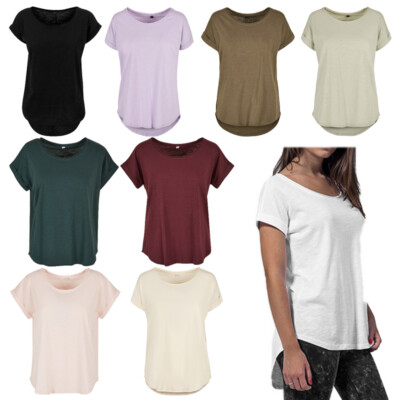 Build Your Brand Ladies' Long Slub Tee, Damen Rundhals Baumwoll T-Shirt BY036