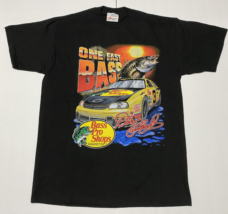 Vintage Dale Earnhardt One Fast Bass Pro Shirt Sz Large Competitors View 2 Sided