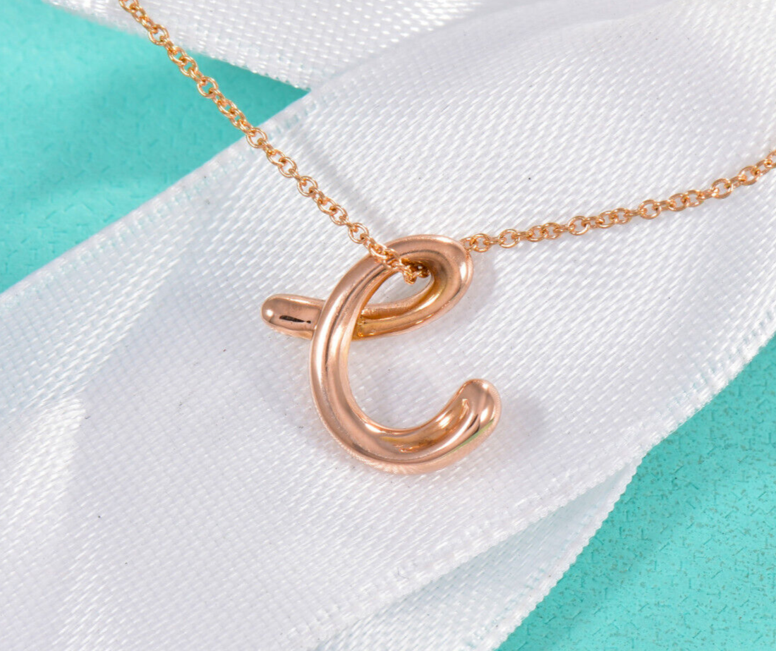 Tiffany & Co 18K Rose Gold Elsa Peretti Letter C Pendant 16