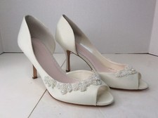 Melissa Sweet Half Dorsay Beaded Peep Toe Heels White Bridal Wedding Shoes Sz 10