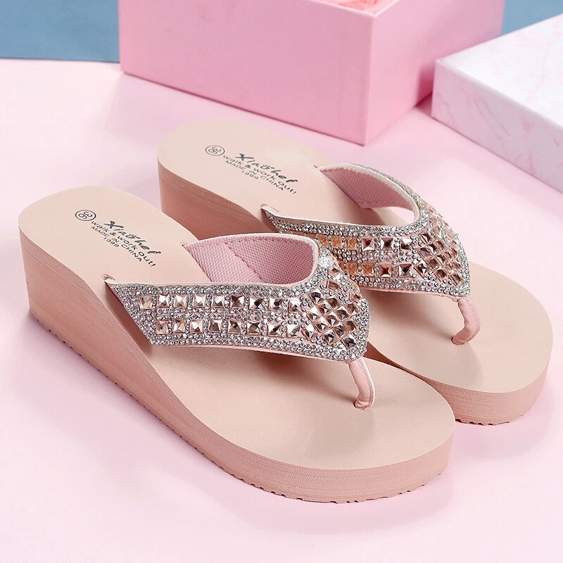 Jeweled flip hotsell flops wedge
