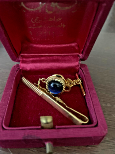 ELEGANTLY BEAUTIFUL 18K TIE CLIP (3GRAMS) WITH CAT'S EYE TIE TACK PIN CABUCHON - Picture 1 of 11