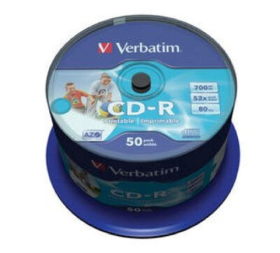 100 Verbatim Rohlinge CD-R full printable 80Min 700MB 52x Spindel