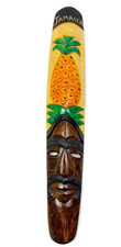 Vintage Jamaica Hand Carved Wood Tiki Mask Pineapple Wall Decor Tropical 23"