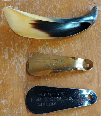 Lot of 3 Vintage/Antique Shoe Horns Bowman Bros. - H And B Shoes Galesburg Il