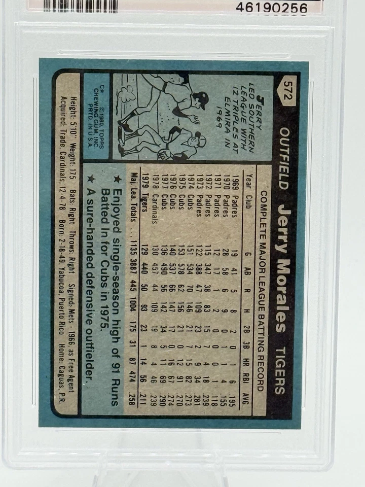 1980 Topps Jerry Morales PSA 10 GEM MINT, #572, Detroit Tigers, Low Pop - Image 4 of 4