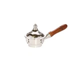 Incense censer with wooden handle silver resin pot polished charcoal burner 1533