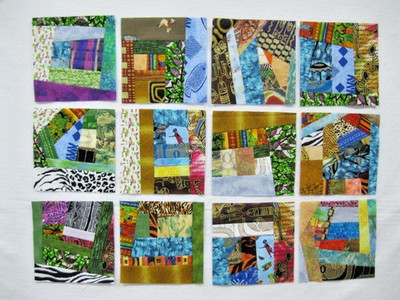 Crazy, crumb, pieced quilt blocks,  12     8 1/2 inch,  African, animal, ethnic