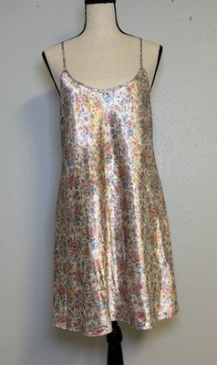 Y2K Private Luxuries Floral Satin Chemise Nightie Slip Dress Sz S Romantic