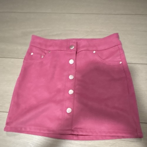 Wonder Nation Girls Pink Denim Skirt Button Front Pockets A-Line M (7-8)